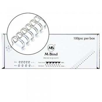 M-Bind Double Wire Bind 2:1 A4 - 1/4"(6.9mm) X 23 Loops, 100pcs/box, Silver