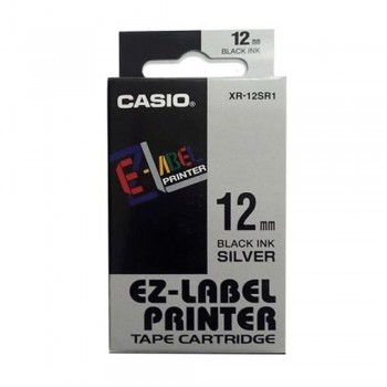 Casio Ez-Label Tape Cartridge - 12mm, Black on Silver (XR-12SR1)