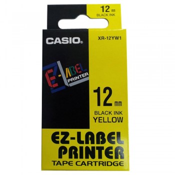 Casio Ez-Label Tape Cartridge - 12mm, Black on Yellow (XR-12YW1)